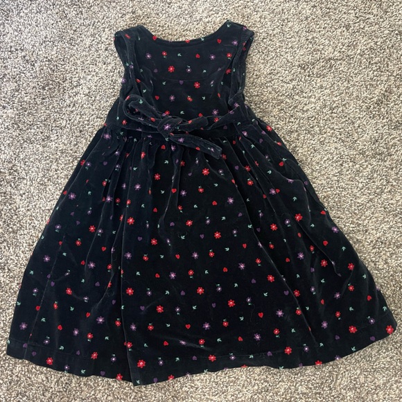 VINTAGE 90s Oshkosh BGosh Velvet Velour Floral Sleeveless Dress Black Size 4T - Picture 4 of 4